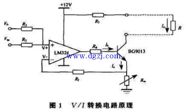 
        	电压电流转换电路原理_V/I转换原理图 
电压/电流转换即V/I转换，是将输入的电压信号转换成满足一定关系的电流信号，转换后的电流相当一个输出可调的恒流源，其输出电流应能够保持稳定而不会随负载的变化而变化。V/I转换原理如图1