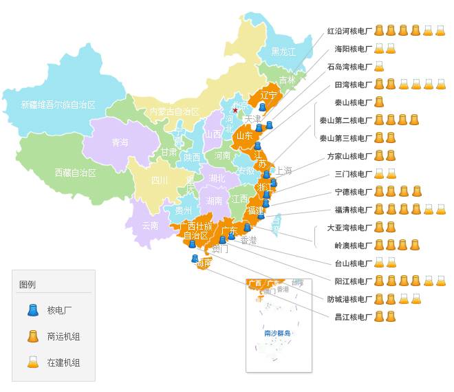 9月17日，又有一台新的核电机组具备商运条件，小编整理了中国大陆已运营和在建核电站数据和精美图片，与朋友们分享。中国大陆核电站分布图（截至2017年9月18日）中国大陆已运营核电站（截至9月18日）中国大陆在建核电站（截至9月18日）

  
  原标题:头条 | 最新！中国大陆运营和在建核电分布图、大数据
  