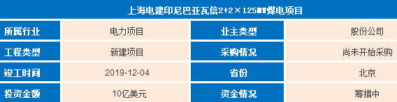 项目一项目介绍1.项目建设内容：由PT. Banyuasin Power Energy项目公司开发印尼巴亚瓦信2+2×125MW项目，为一坑口煤电项目;2.项目建设地点：印度尼西亚南苏门答腊省巨港市北部约100公里处MusiBanyuasin县内,。项目各项建设进度详细说明2017年9月6日项目进展情况说明：一)资金情况： 项目投资约10亿美元，由企业自筹及银行贷款解决，目前资金正在筹措中;二)手续进展：a.业主单位工商局注册情况：临策铁路有限责任公司于2006年5月11日在内蒙古自治区工商行