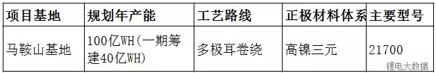 安徽泰能新能源項(xiàng)目計(jì)劃總投資50億元，生產(chǎn)基地建在安徽馬鞍山國(guó)家經(jīng)開(kāi)區(qū)，規(guī)劃設(shè)計(jì)年產(chǎn)能10GWH，生產(chǎn)21700三元?jiǎng)恿﹄姵氐某?jí)工廠，一期工程建設(shè)4GWH。安徽泰能新能源科技有限公司是蘇州新海宜、安徽泰爾控股、南京棲霞建設(shè)、海瀾創(chuàng)投、鴻菁投資、紅絲路、云車網(wǎng)絡(luò)共同出資發(fā)起成立的南京海宜星能科技股份有限公司全資公司，項(xiàng)目計(jì)劃總投資50億元，生產(chǎn)基地建在安徽馬鞍山國(guó)家經(jīng)開(kāi)區(qū)，規(guī)劃設(shè)計(jì)年產(chǎn)能10GWH