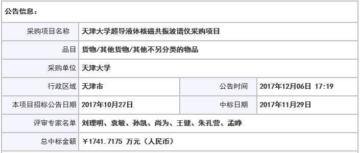 
            	布魯克作為生命科學(xué)和分析系統(tǒng)的市場領(lǐng)導(dǎo)者，歷經(jīng)幾十年的的發(fā)展，為全球分析領(lǐng)域做出了重大貢獻(xiàn)。12與6日，據(jù)中國政府采購網(wǎng)最新獲悉，布魯克科學(xué)儀器香港有限公司AVANCE NEO 800核磁共振波譜儀成功中標(biāo)天津大學(xué)超導(dǎo)液體核磁共振波譜儀1741.7萬采購大單