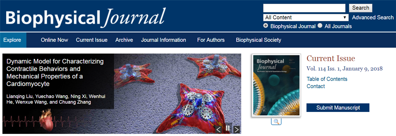 　　Biophysical Journal以亮點(diǎn)論文的形式發(fā)表了沈陽(yáng)自動(dòng)化所在類生命機(jī)器人領(lǐng)域取得的最新成果。 近日，國(guó)際著名學(xué)術(shù)雜志Biophysical Journal(中科院二區(qū)Top類期刊)以亮點(diǎn)論文的形式發(fā)表了中國(guó)科學(xué)院沈陽(yáng)自動(dòng)化研究所微納米課題組在類生命機(jī)器人領(lǐng)域取得的最新成果(Dynamic Model for Characterizing Contractile Behaviors and Mechanical Properties of a Cardiomyocyte, Bio