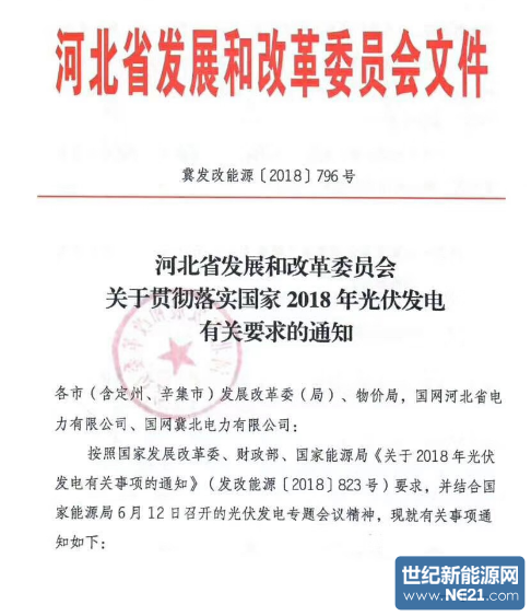  近日，河北省發(fā)改委發(fā)布了關(guān)于貫徹落實(shí)國家2018年光伏發(fā)電有關(guān)要求的通知，該通知指出，為緩解國家補(bǔ)貼壓力，對(duì)今年光伏發(fā)電新增建設(shè)規(guī)模采取分類調(diào)控方式：對(duì)需要國家補(bǔ)貼的普通光伏電站喝分布式電站建設(shè)規(guī)模從嚴(yán)控制；對(duì)領(lǐng)跑者基地項(xiàng)目視調(diào)控情況酌情安排；對(duì)光伏扶貧喝不需要國家補(bǔ)貼項(xiàng)目積極支持，有序發(fā)展。



