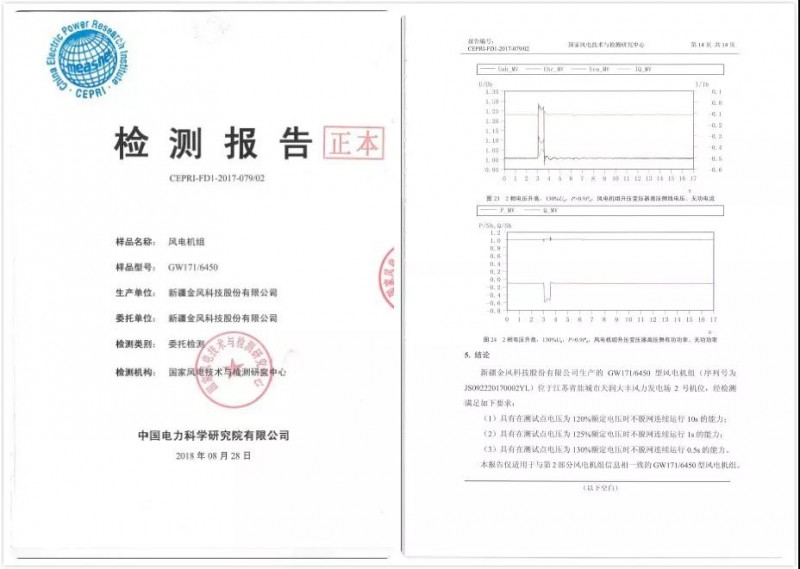                        　　2018年8月，新疆金風(fēng)科技股份有限公司（下稱“金風(fēng)科技”）自主研發(fā)的海上6S產(chǎn)品平臺(tái)，成功獲得由“國(guó)家風(fēng)電技術(shù)與檢測(cè)研究中心”頒發(fā)的“風(fēng)電機(jī)組高電壓穿越能力”檢測(cè)報(bào)告，是目前為止通過此項(xiàng)認(rèn)證的國(guó)內(nèi)容量最大的海上風(fēng)電機(jī)組。充分證實(shí)了金風(fēng)科技6S平臺(tái)優(yōu)越的電網(wǎng)適應(yīng)性，接入系統(tǒng)的性能更穩(wěn)定